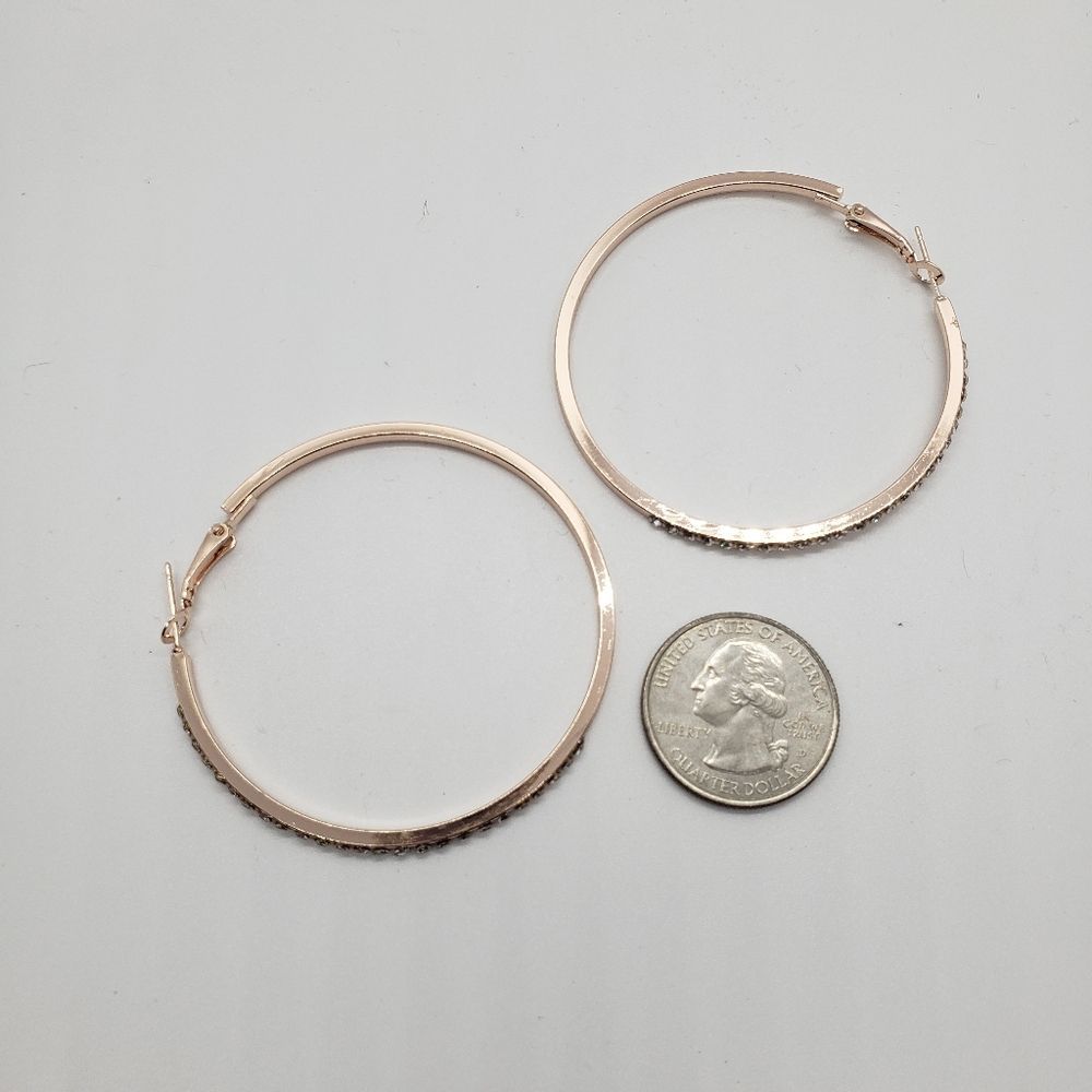 Rose Gold Tone Rhinestone-encrusted Hoop Earrings - Picture 5 of 11